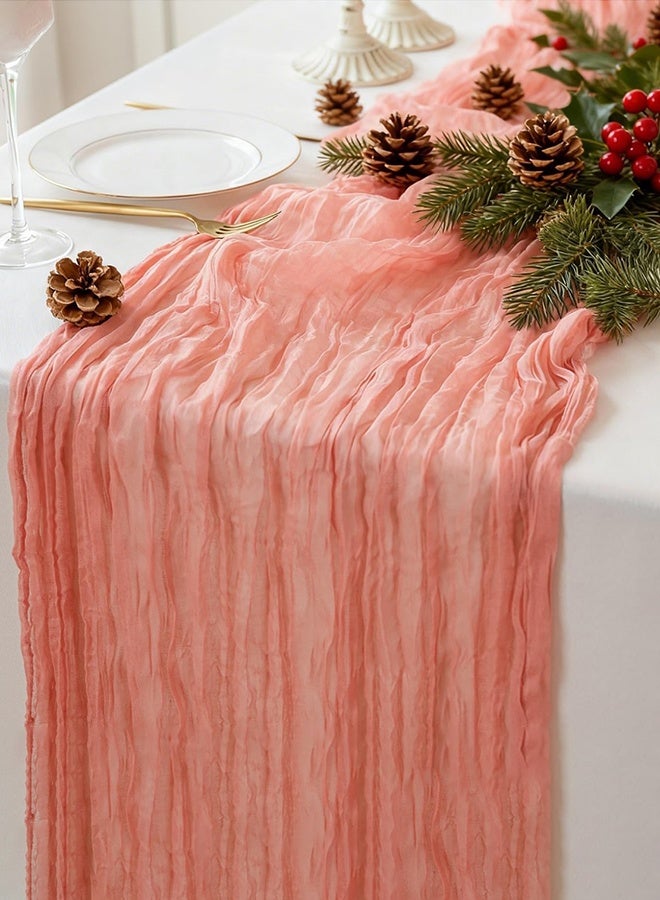 ثمانية فيبيهاوس مفرش طاولة من الشاش المجعد مفرش مائدة شفاف مفرش طاولة شيساني مفرش طاولة أغطية طولية للمائدة مفرش مائدة شفاف طويل عداء طاولة قماش الطاولة مفرش طاولة من القماش القطني بطول 3.4 أمتار،زفاف باللون البيج من الشاش البوهيمي مقاس فرشة طاولة 90 × 340 سم، ديكور طاولة شفاف ريفي قماش طاوله قطعة مركزية للطاولة مائدة شفاف مفرش طاولة شيساني وردي مفارش طاولات - Image 2